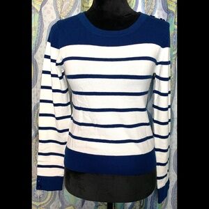 NWT Forever 21 Navy and Cream Striped Long Sleeve Sweater Women's Large Buttons